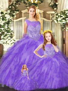 Ball Gowns Quinceanera Gown Eggplant Purple Scoop Organza Sleeveless Floor Length Lace Up