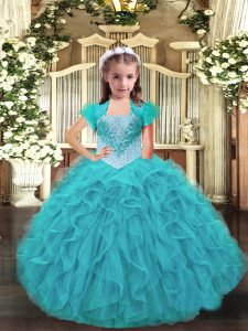 Superior Ruffles Little Girl Pageant Dress Aqua Blue Lace Up Sleeveless Floor Length