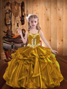 Organza Sleeveless Floor Length Little Girl Pageant Dress and Embroidery and Ruffles