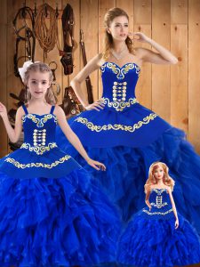 Smart Royal Blue Sleeveless Embroidery and Ruffles Floor Length Sweet 16 Dresses