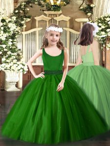 Sleeveless Zipper Floor Length Beading Kids Pageant Dress
