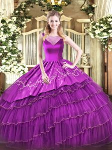 Latest Purple Vestidos de Quinceanera Sweet 16 with Beading and Embroidery Scoop Sleeveless Side Zipper