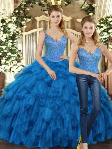 Eye-catching Floor Length Teal 15 Quinceanera Dress Straps Sleeveless Lace Up
