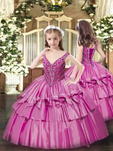 Sleeveless Beading and Ruffled Layers Lace Up Little Girl Pageant Dress