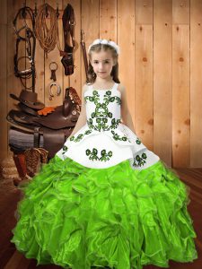 Organza Lace Up Little Girl Pageant Dress Sleeveless Floor Length Embroidery and Ruffles