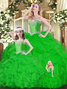 On Sale Sleeveless Organza Floor Length Lace Up Sweet 16 Quinceanera Dress in Green with Ruffles
