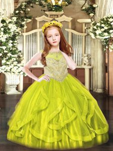 Amazing Ball Gowns Pageant Dress Toddler Yellow Green Scoop Tulle Sleeveless Floor Length Zipper
