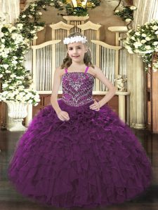 Perfect Organza Sleeveless Floor Length Pageant Dress for Teens and Beading and Ruffles