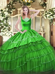 Traditional Side Zipper Quince Ball Gowns Beading and Embroidery Sleeveless Floor Length