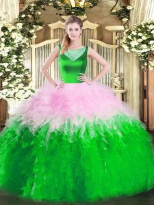 Simple Multi-color Ball Gowns Scoop Sleeveless Tulle Floor Length Side Zipper Beading and Ruffles Quinceanera Gowns
