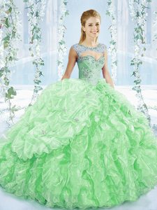 High End Ball Gowns Sleeveless Apple Green Quinceanera Dress Brush Train Lace Up