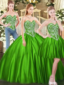 Unique Green Lace Up Sweetheart Beading Sweet 16 Dress Tulle Sleeveless