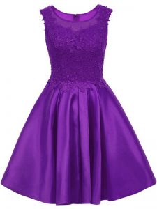 Exquisite A-line Quinceanera Court of Honor Dress Purple Scoop Satin Sleeveless Mini Length Zipper