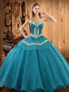 Hot Sale Sleeveless Lace Up Floor Length Embroidery Sweet 16 Quinceanera Dress