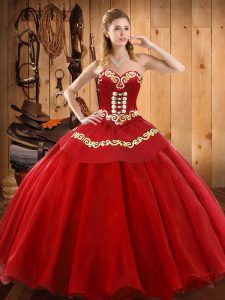 Ideal Red 15 Quinceanera Dress Military Ball and Sweet 16 and Quinceanera with Ruffles Sweetheart Sleeveless Lace Up