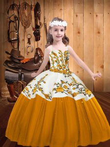 Tulle Sleeveless Floor Length Pageant Dress Toddler and Embroidery