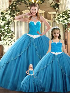 Exquisite Floor Length Ball Gowns Sleeveless Teal Sweet 16 Dresses Lace Up