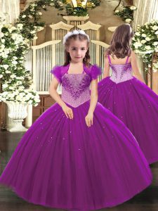 Amazing Sleeveless Lace Up Floor Length Beading Kids Pageant Dress