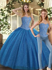 Glamorous Teal Sleeveless Beading Floor Length Quince Ball Gowns
