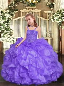 Organza Straps Sleeveless Lace Up Beading and Ruffles Evening Gowns in Lavender