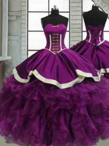 Purple Lace Up Quinceanera Gowns Beading and Ruffles Sleeveless Floor Length