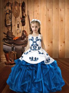Affordable Straps Sleeveless Organza Kids Formal Wear Embroidery and Ruffles Lace Up