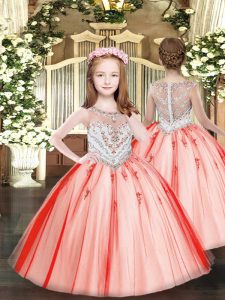 Coral Red Zipper Kids Formal Wear Beading and Appliques Sleeveless Floor Length