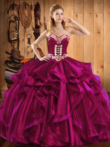 High End Floor Length Ball Gowns Sleeveless Fuchsia Sweet 16 Dress Lace Up