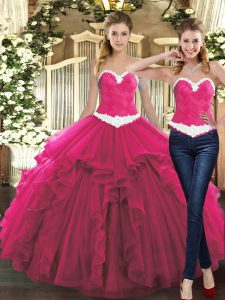 Fuchsia Sweetheart Neckline Ruffles Sweet 16 Dress Sleeveless Lace Up