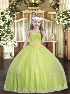 Charming Yellow Green Sleeveless Appliques and Sequins Floor Length Pageant Dress Toddler