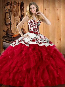 Satin and Organza Sleeveless Floor Length Vestidos de Quinceanera and Embroidery and Ruffles