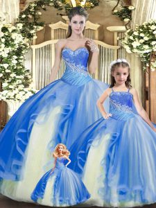 Affordable Floor Length Multi-color Sweet 16 Dress Tulle Sleeveless Beading and Ruching