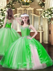 Cheap Sleeveless Lace Up Floor Length Beading Kids Formal Wear