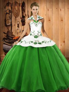 Fabulous Embroidery Sweet 16 Quinceanera Dress Green Lace Up Sleeveless Floor Length