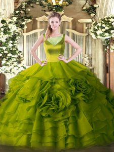 Scoop Sleeveless Organza Sweet 16 Quinceanera Dress Beading and Ruffled Layers Side Zipper