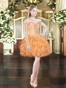 Charming Ball Gowns Orange Red Off The Shoulder Organza Sleeveless Mini Length Lace Up