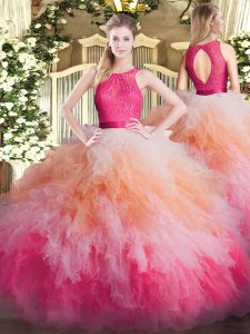 Attractive Multi-color Sleeveless Floor Length Lace and Ruffles Zipper Sweet 16 Quinceanera Dress
