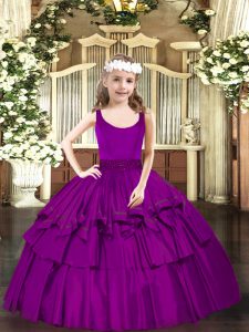 Fashion Fuchsia Zipper Scoop Beading Little Girls Pageant Dress Organza Sleeveless