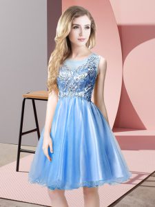 Deluxe Tulle Sleeveless Knee Length Evening Dress and Beading