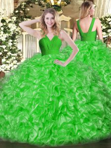 Customized Green Sleeveless Floor Length Ruffles Zipper Quinceanera Gowns