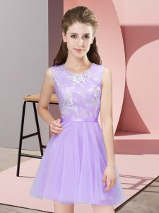 Designer Lavender Scoop Side Zipper Lace Bridesmaid Dress Sleeveless