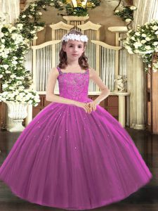 Straps Sleeveless Tulle Pageant Dress for Girls Beading Lace Up