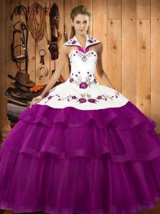 Organza Sleeveless Sweet 16 Quinceanera Dress Sweep Train and Embroidery and Ruffled Layers