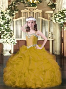 Perfect Sleeveless Lace Up Floor Length Beading and Ruffles Pageant Dress Toddler