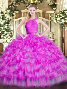 New Style Fuchsia Scoop Zipper Ruffled Layers Quinceanera Gowns Sleeveless