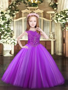 Customized Ball Gowns Winning Pageant Gowns Lavender Scoop Tulle Sleeveless Floor Length Zipper