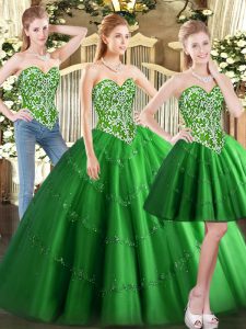 Hot Sale Green Sleeveless Beading Floor Length Vestidos de Quinceanera