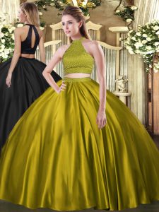 Stunning Yellow Green Sleeveless Beading Floor Length Quinceanera Dress