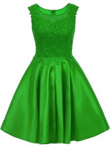 Low Price Mini Length Green Bridesmaid Dress Satin Sleeveless Lace