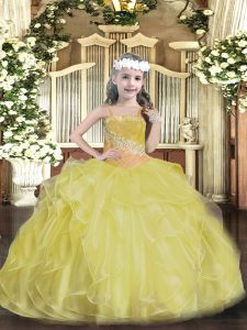 Sleeveless Beading and Ruffles Lace Up Kids Formal Wear